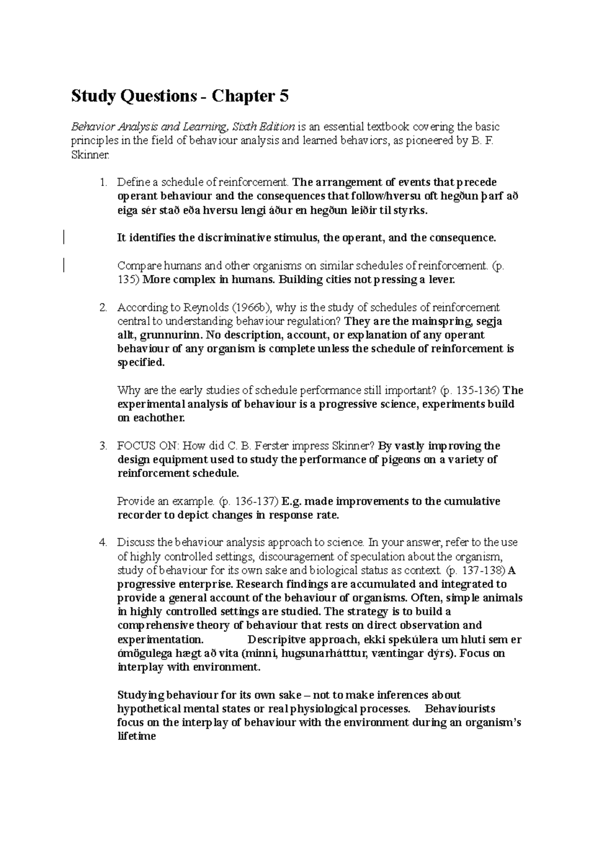 Kafli 5 Description Study Questions Chapter Behavior Analysis And Learning Sixth Edition Is An Essential Textbook Covering The Basic Principles In The Field Studocu