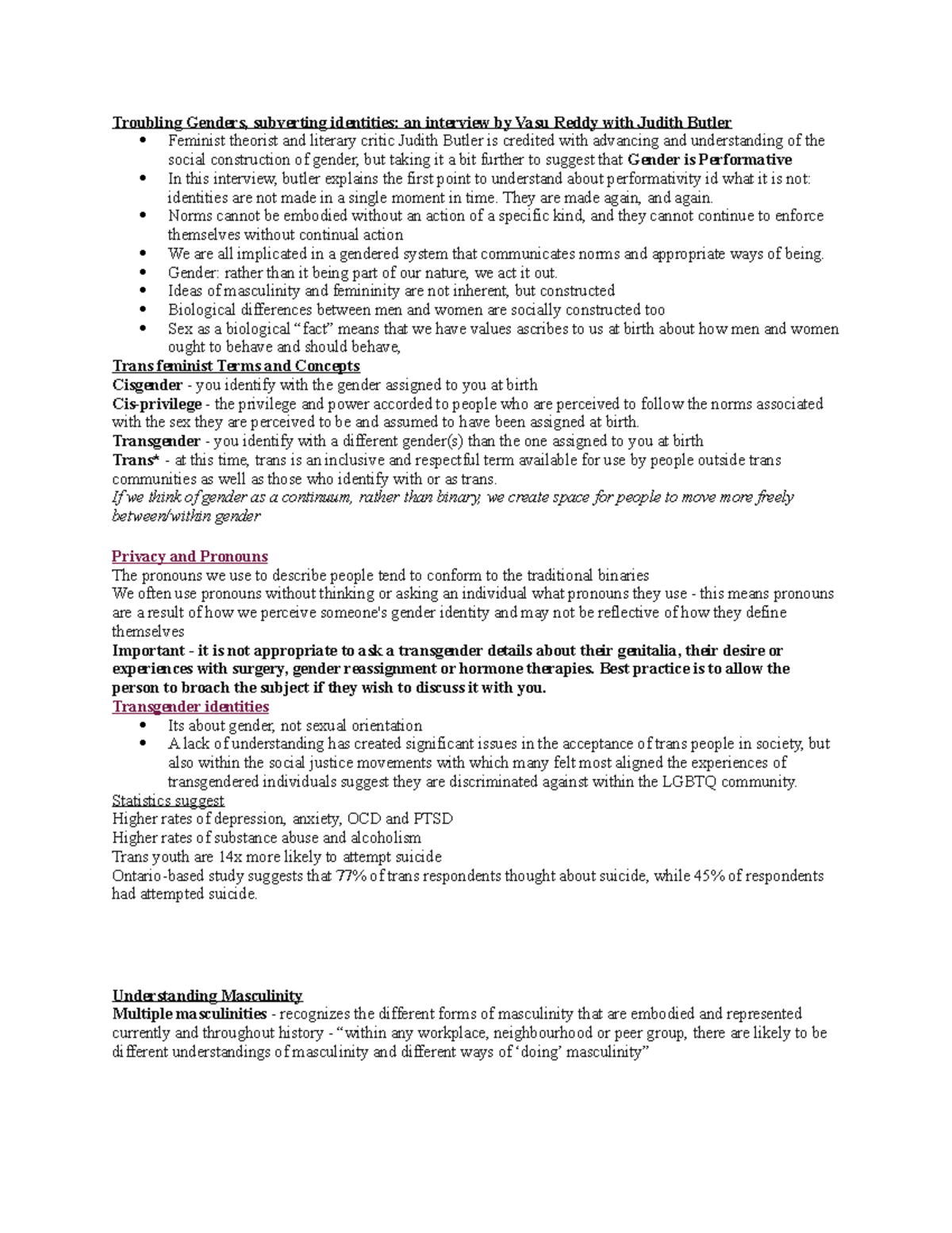 WOME1100 reading notes - Troubling Genders, subverting identities: an ...