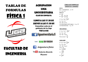 Tabla DE Formulas fisica - TABLAS DE FORMULAS FÕSICA 1 FACULTAD DE  INGENIERIA AGRUPACION LIGA - Studocu