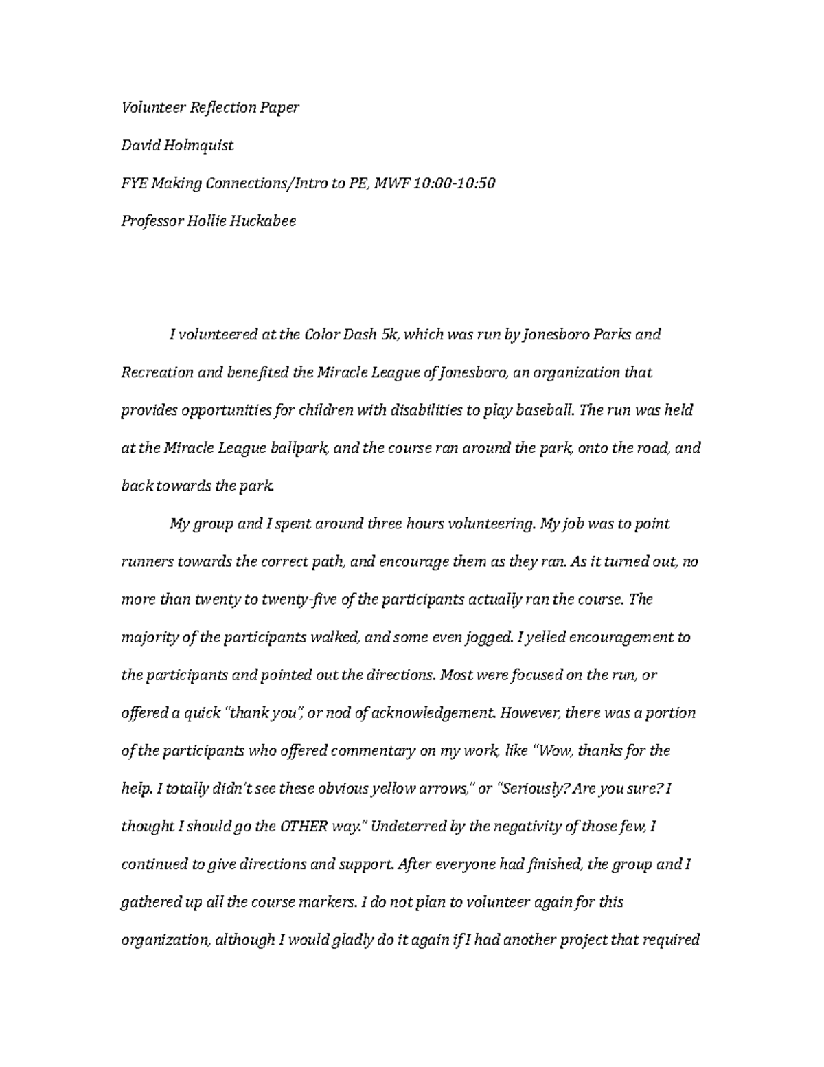 volunteer reflection essay