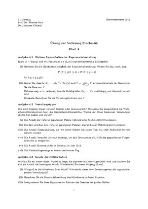 Übung Zur Vorlesung Stochastik 06 - TU Ilmenau Sommersemester 2019 Prof ...