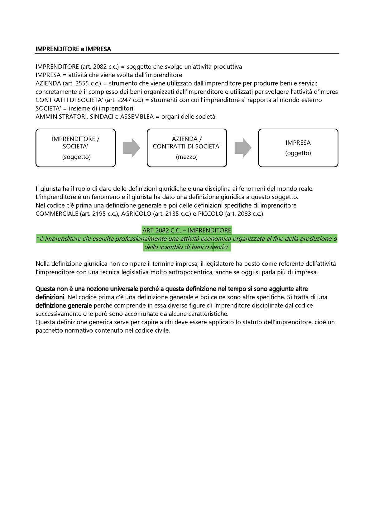 Riassunto Diritto Commerciale - IMPRENDITORE E IMPRESA IMPRENDITORE ...