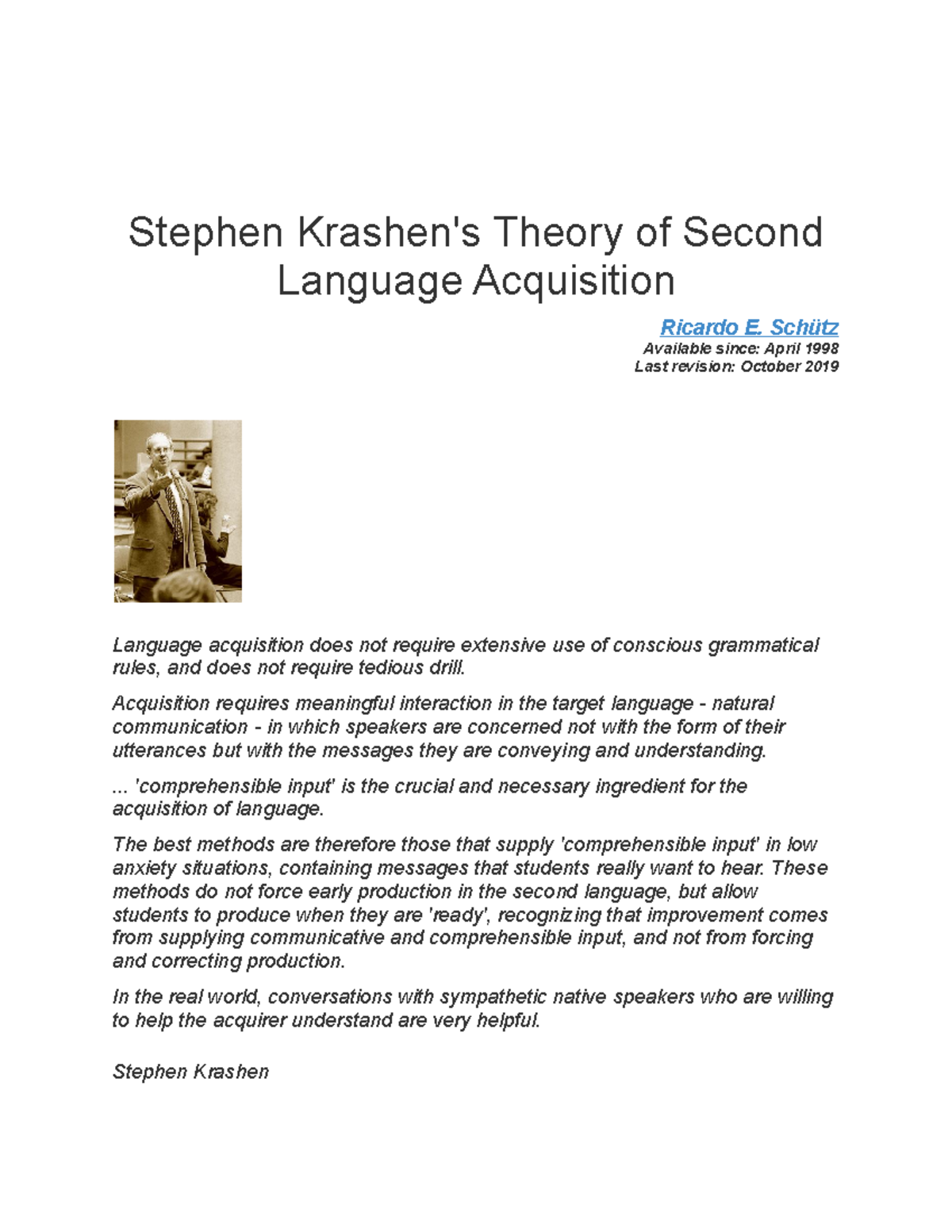 Stephen Krashen - English Doc - Stephen Krashen's Theory Of Second 