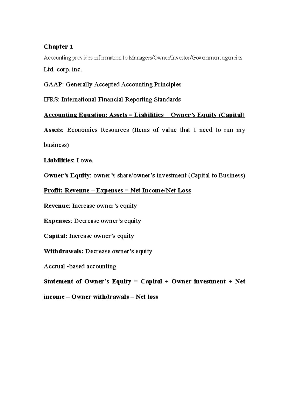 Accounting note Lecture Note Chapter 1 Accounting provides