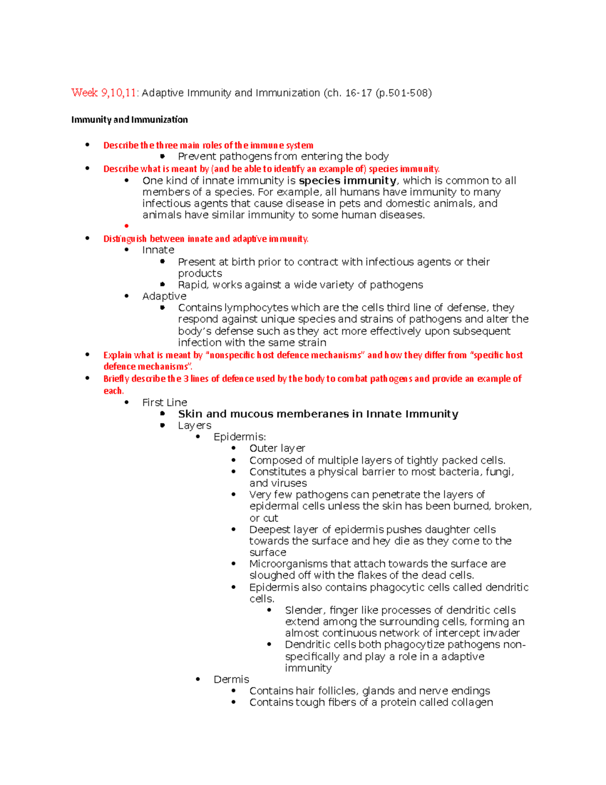 Week 9-11 - Lecture notes 4-5 - Week 9,10,11: Adaptive Immunity and ...