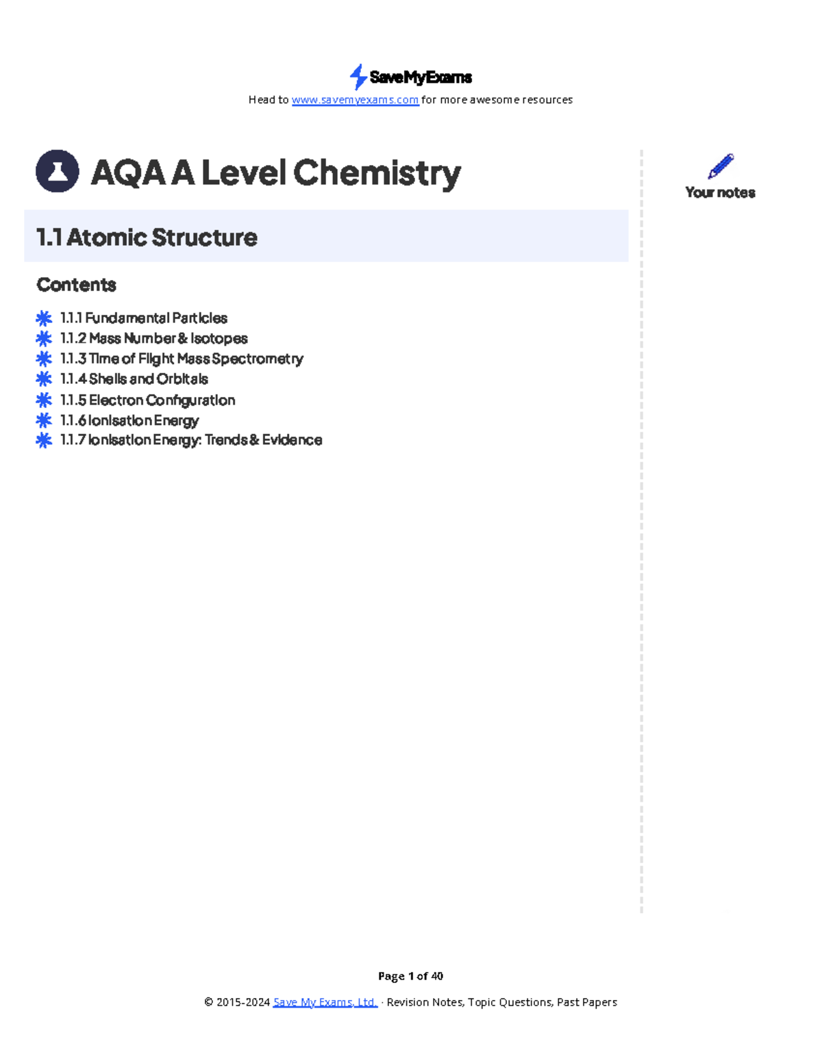 1.1 atomic structure - Page 1 of 40 AQA A Level Chemistry 1 Atomic ...