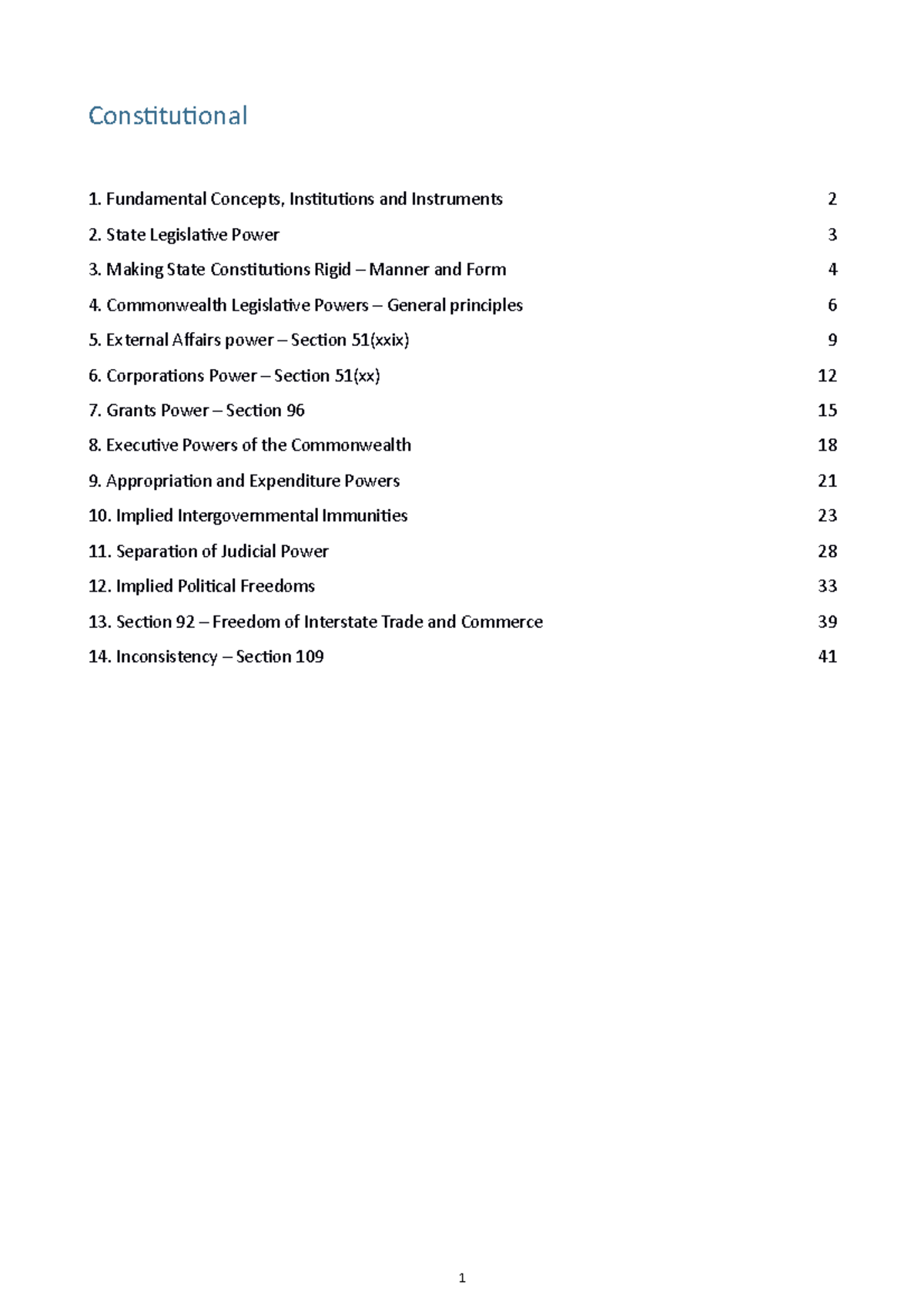 Constitutional Law - Lecture notes and exam outline - Constitutional ...