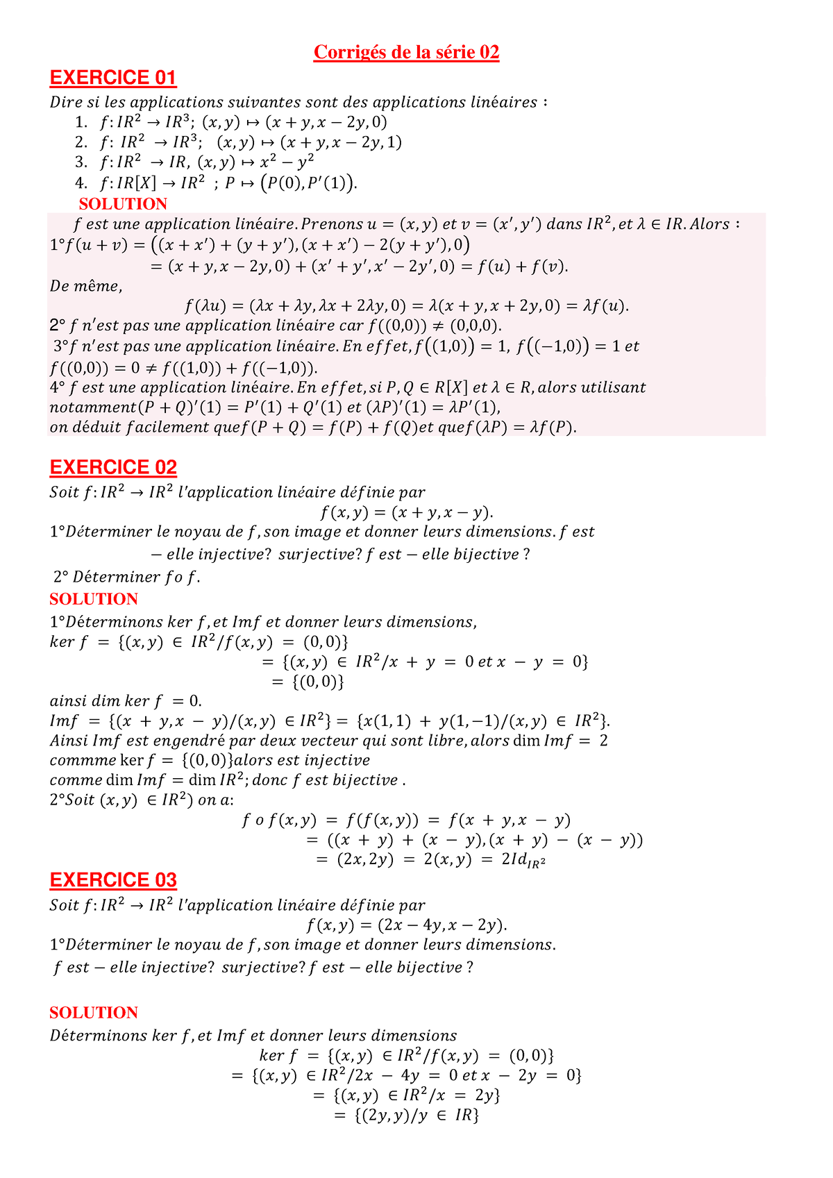 Solution-TD2 Algèbre 2 M-I - Corrigés de la série 02 EXERCICE 01 𝐷𝑖𝑟𝑒 ...