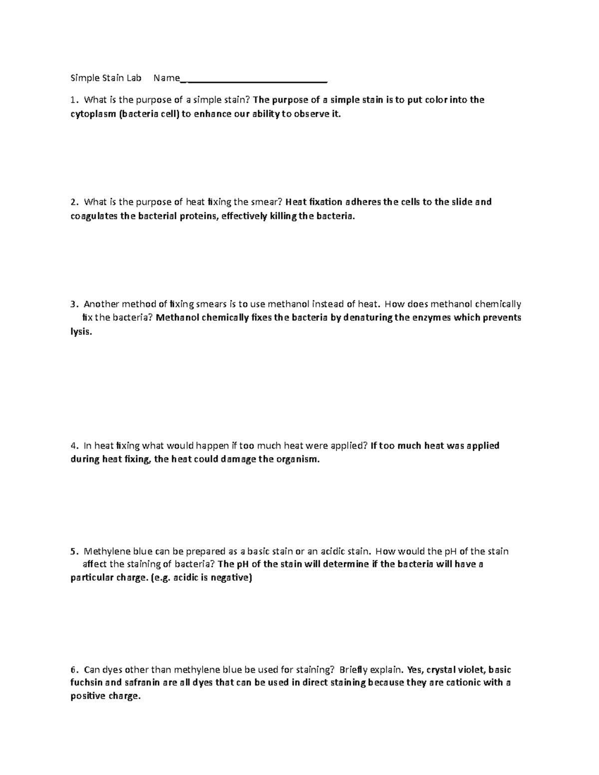 Lab 1 Smear and Simple Stain Simple Stain Lab Name