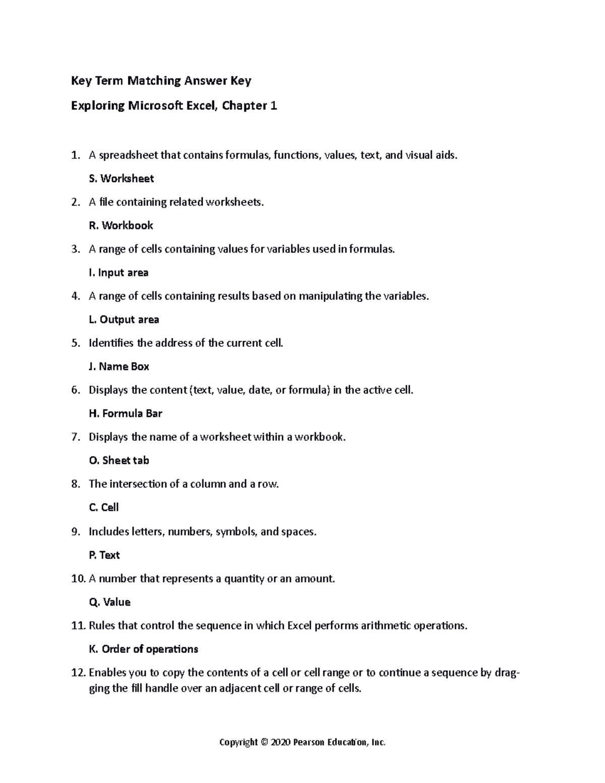 E01 answerkey match - Lecture notes 1 - Key Term Matching Answer Key ...