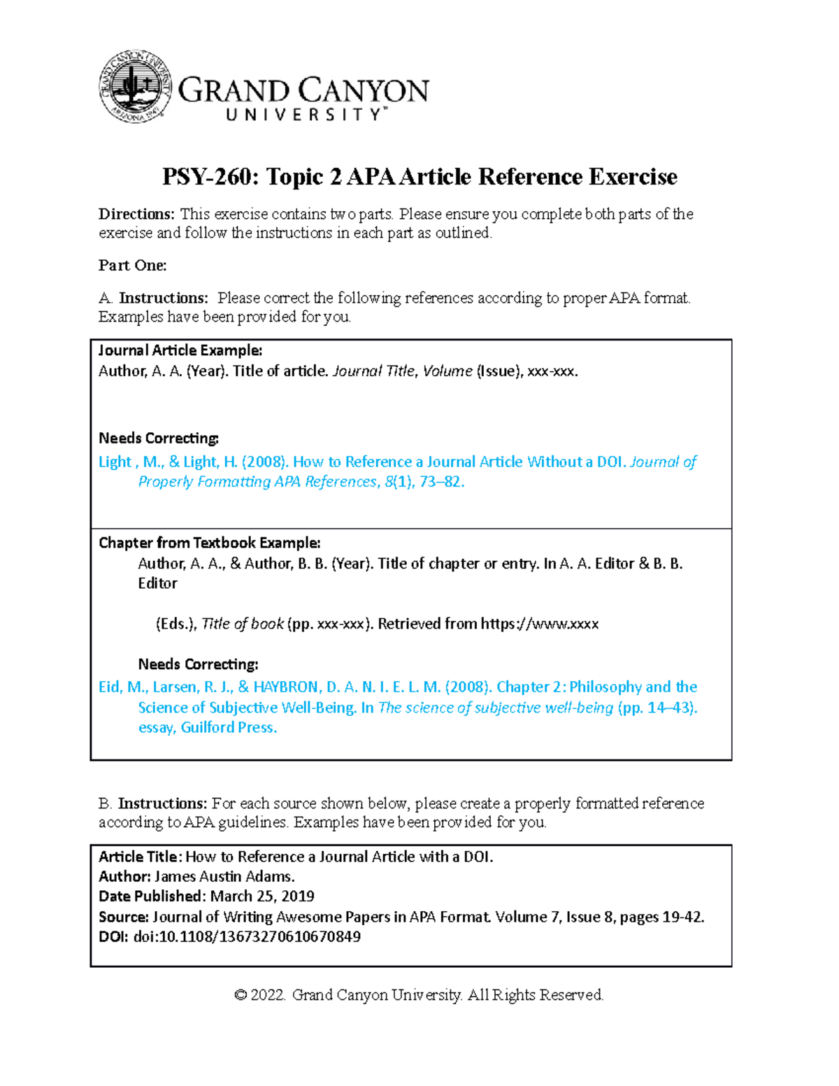 PSY-260 APA-Exercise - PSY-260: Topic 2 APA Article Reference Exercise ...