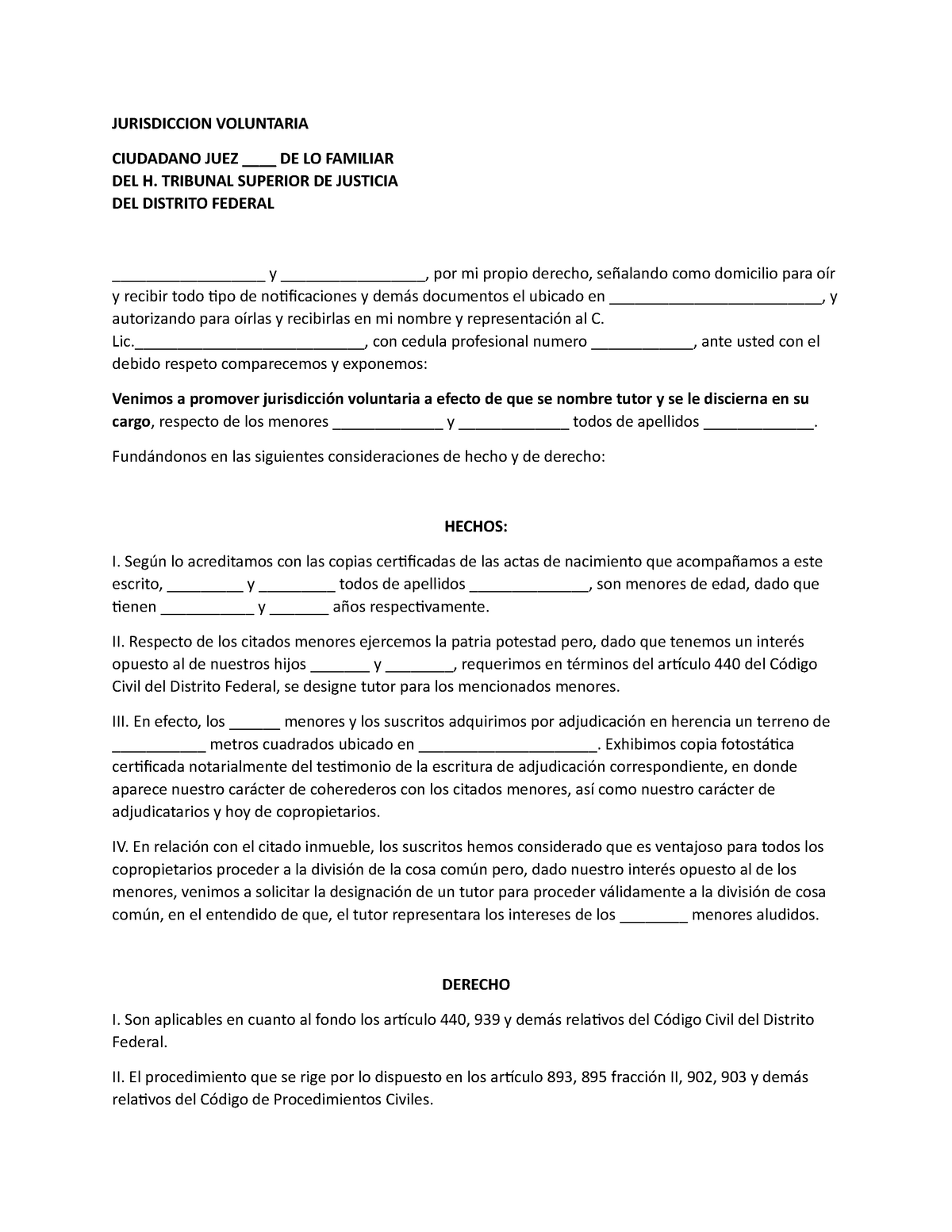 Demanda de tutela documento - JURISDICCION VOLUNTARIA CIUDADANO JUEZ ____  DE LO FAMILIAR DEL H. - Studocu