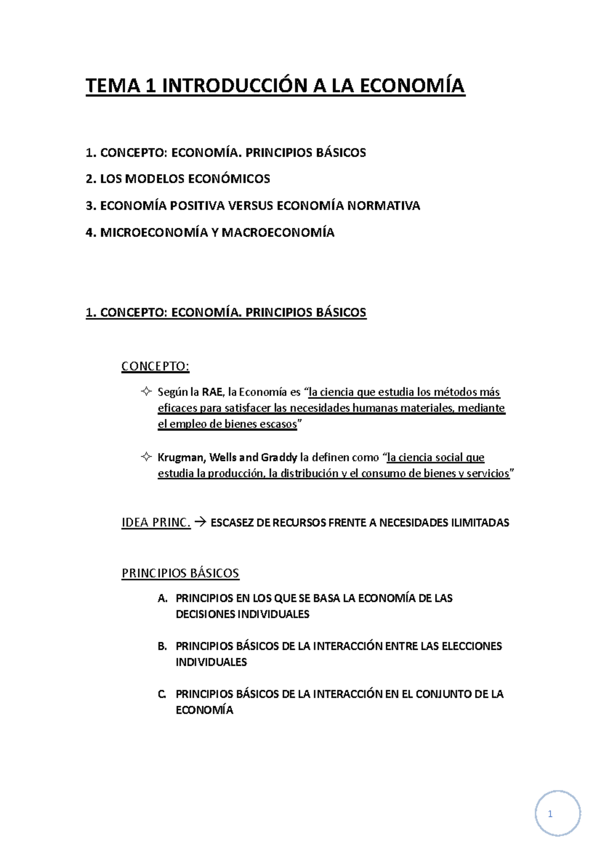 Tema 1 Introducción A La Economía Tema 1 IntroducciÓn A La EconomÍa 1 Concepto EconomÍa 2774