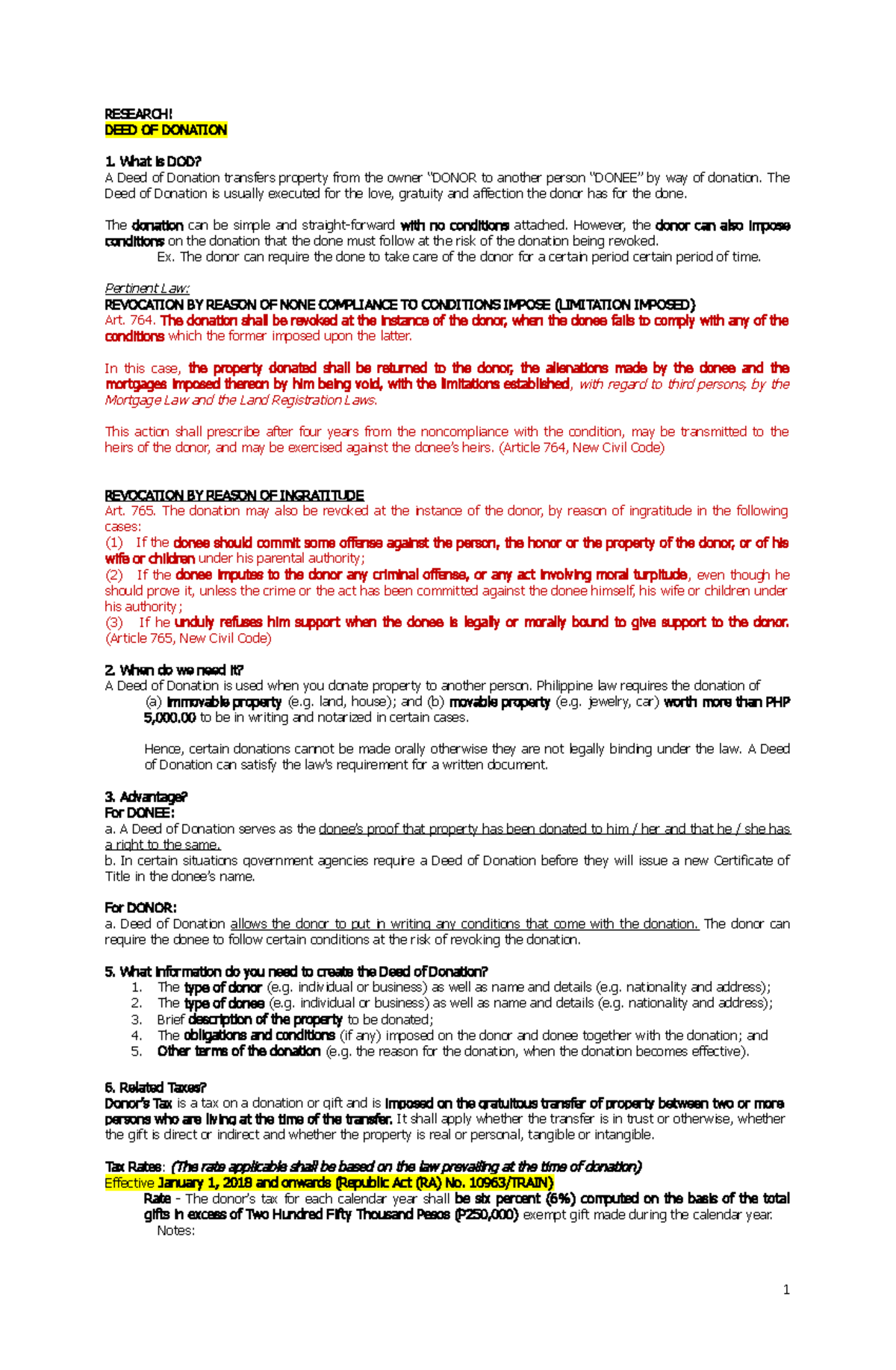 DEED OF Donation vs. DEED OF Absolute SALE RESEARCH! DEED OF DONATION