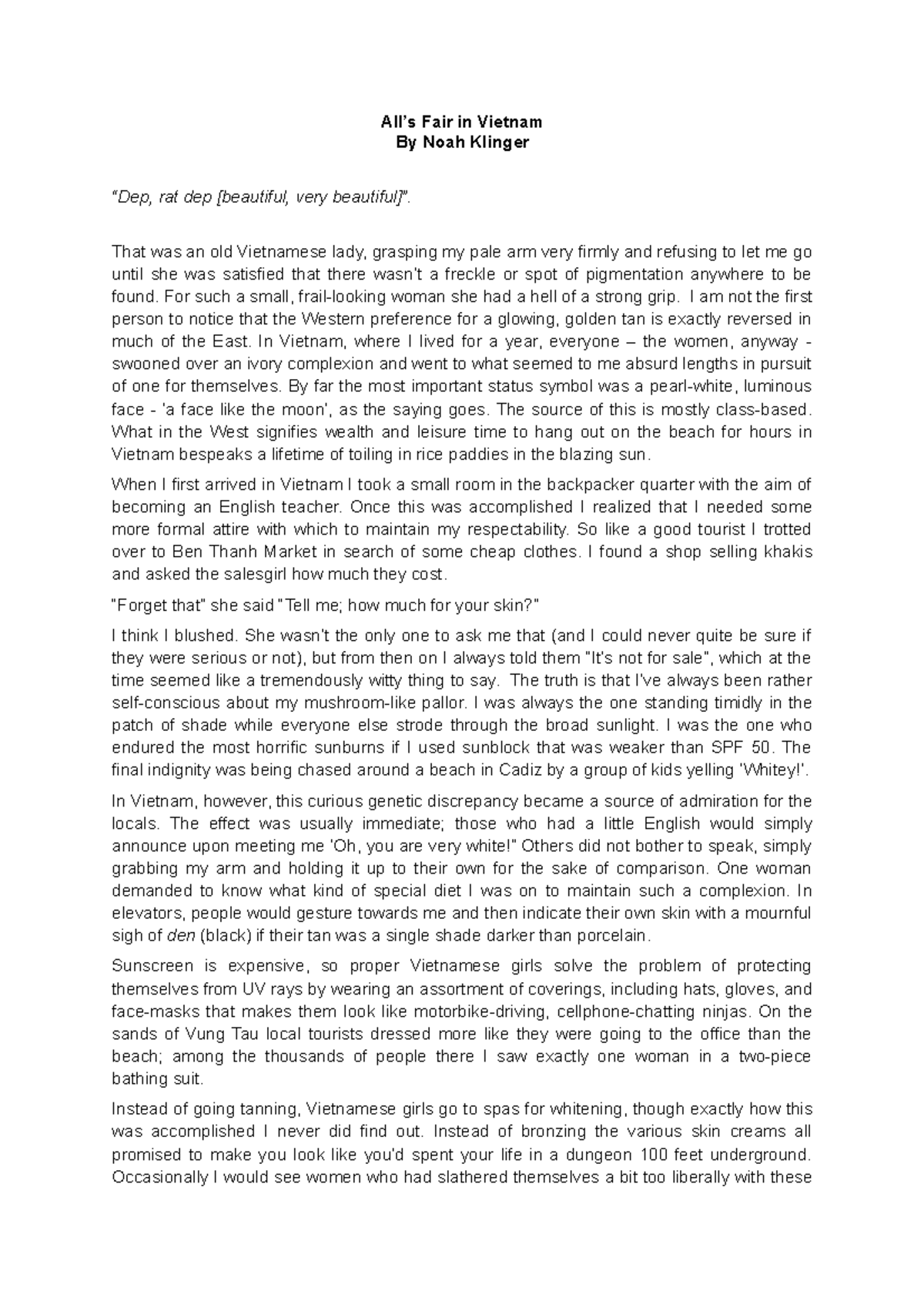 All s Fair in Vietnam - essay for PRL - All’s Fair in Vietnam By Noah ...