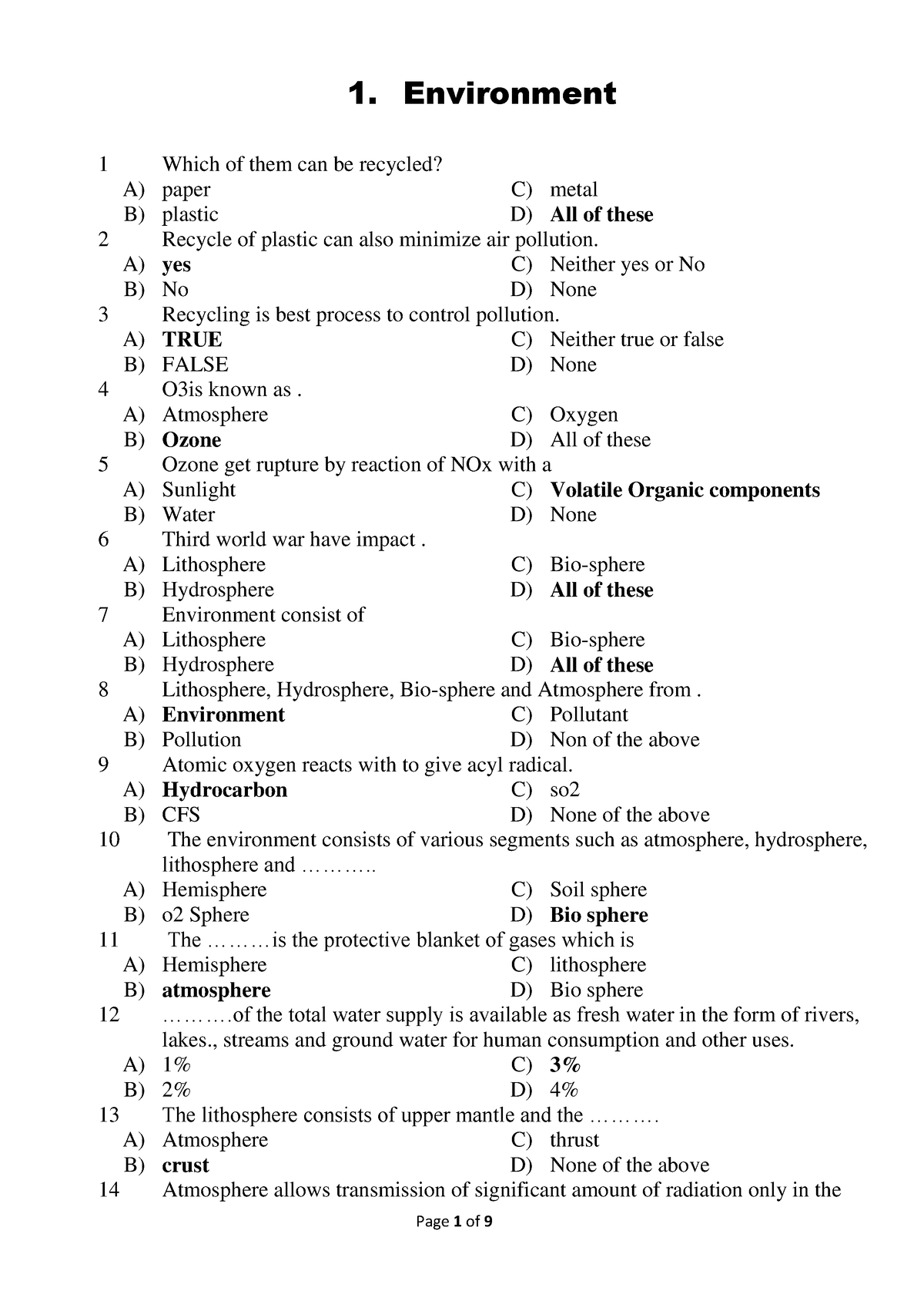 EST MCQs CT-I QB - Mcqs - 1. Environment 1 Which Of Them Can Be ...