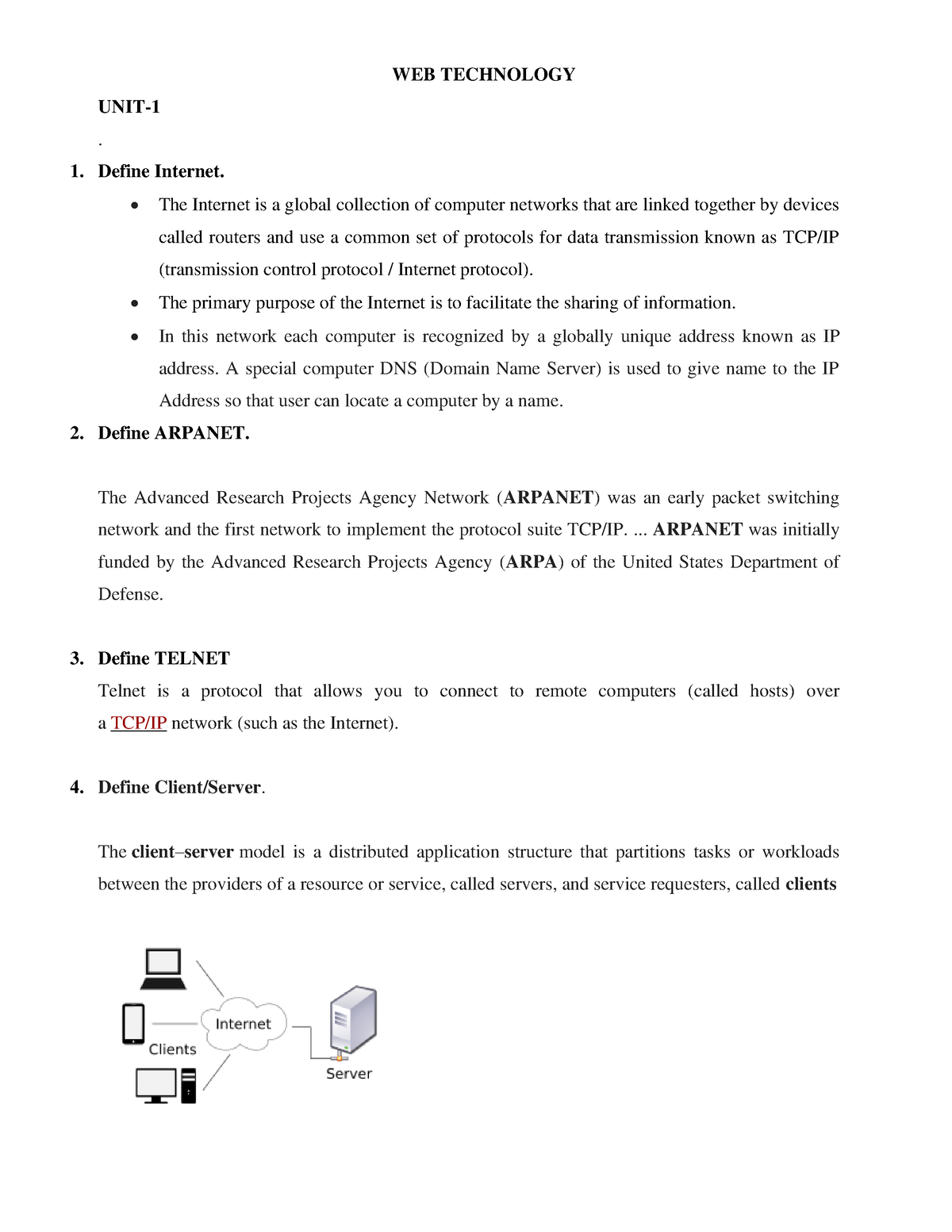 Web Tech Notes - WEB TECHNOLOGY UNIT- . Define Internet. The Internet ...