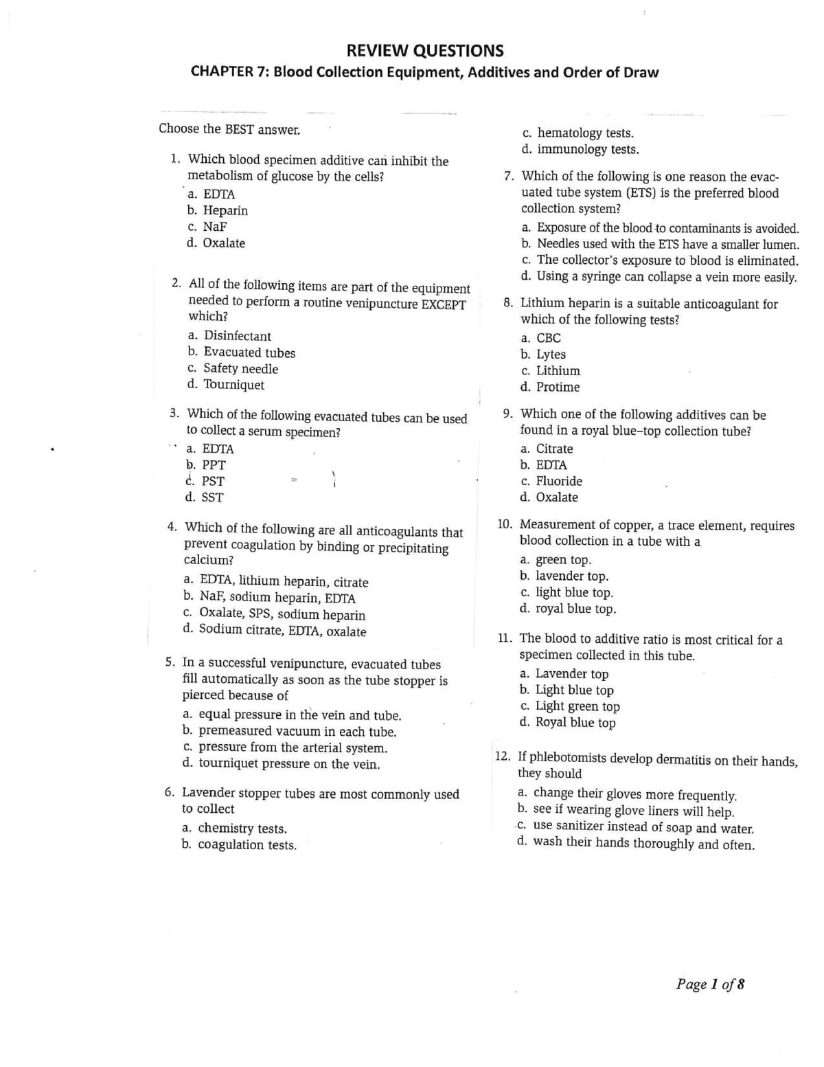 Chapter 7 Blood Collection Equipment Additives And Order Of Draw ...