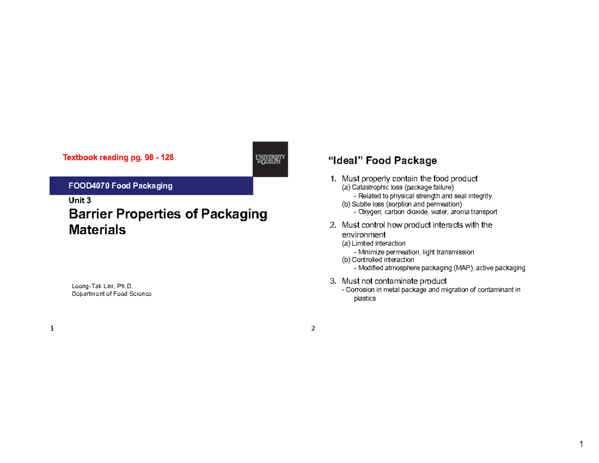 Unit 3 Barrier Properties of Packaging Materials rev 3 Unit 3 Barrier Properties of