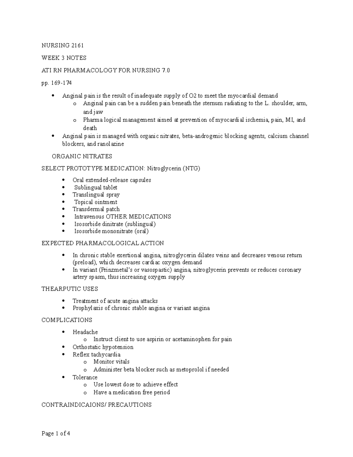 2161 - Week 3 ATI Pharmacology Ch - NURSING 2161 WEEK 3 NOTES ATI RN ...