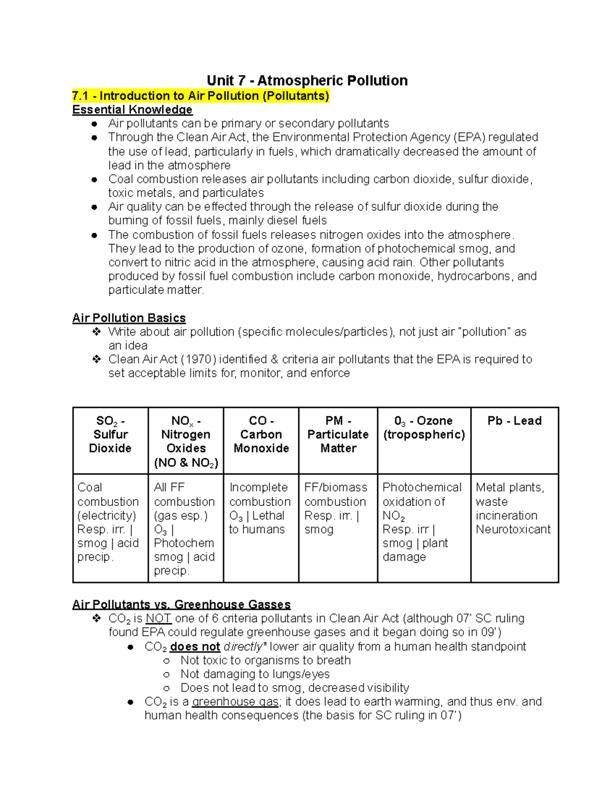 Unit 7 Lecture Notes - Unit 7 - Atmospheric Pollution 7 - Introduction ...