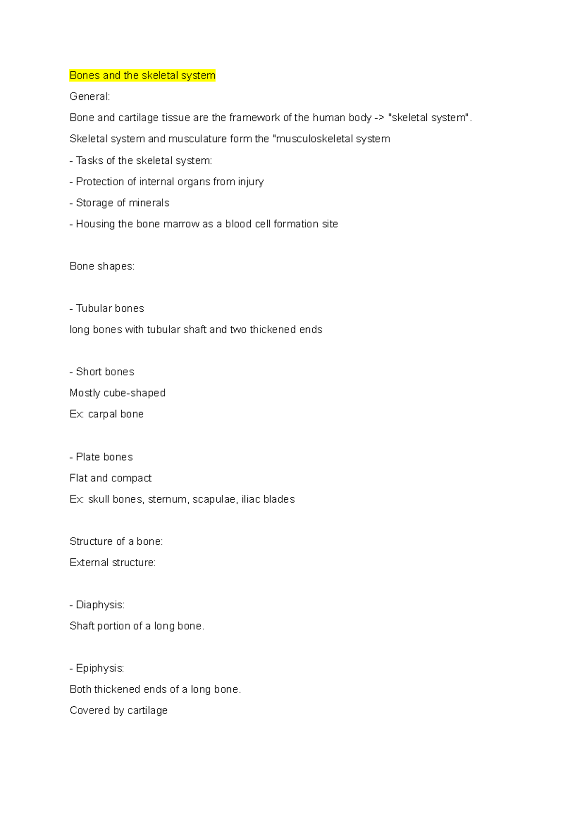 Bones and the skeletal system - Bones and the skeletal system General ...