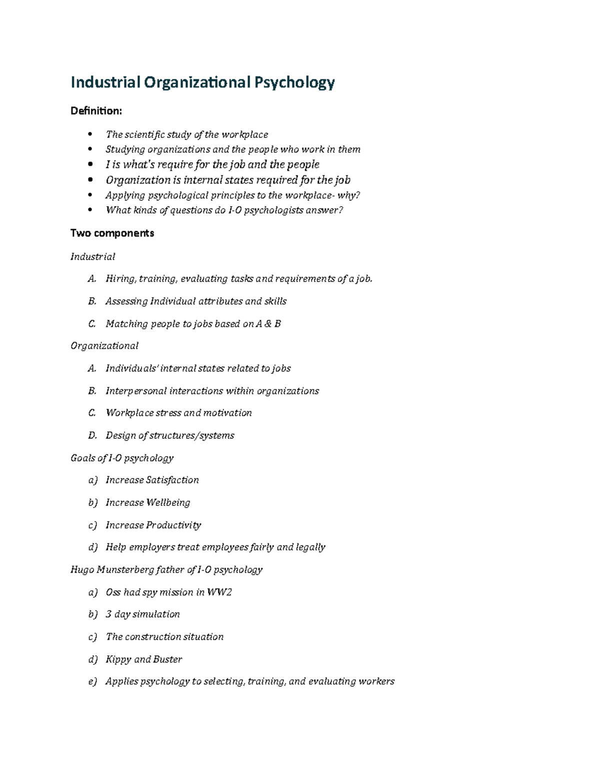 IO Psychology - Lecture notes Unit 4 - Industrial Organizational ...