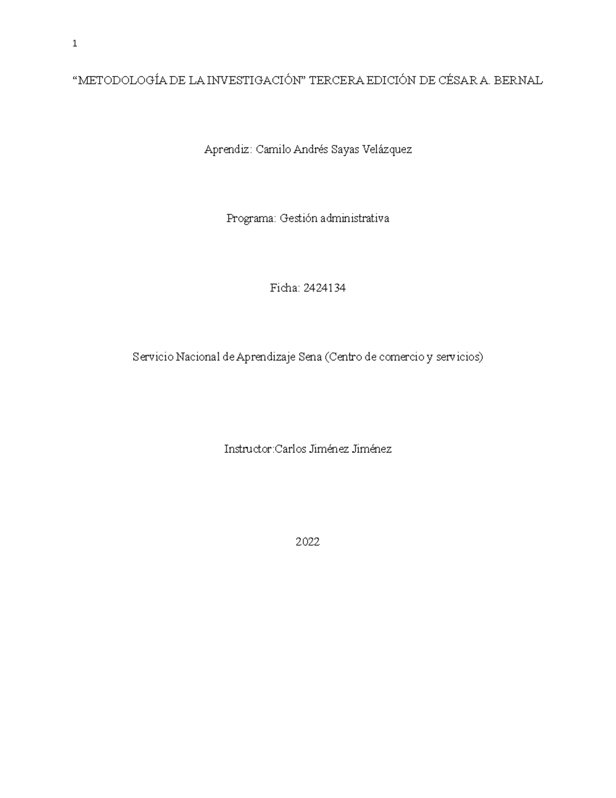 Metodologia de la investigacion¨ Tercera edicion de Cesar Bernal - 1 ...