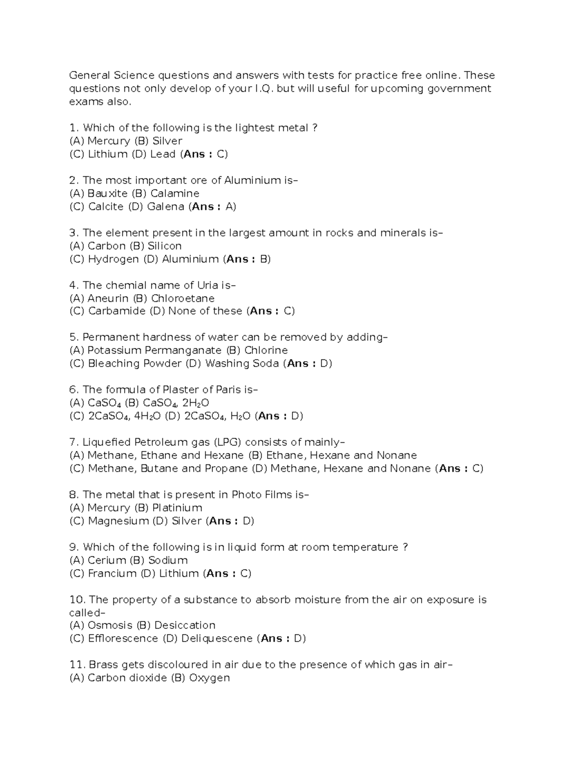 Science questions and answers with tests for practice - These questions ...