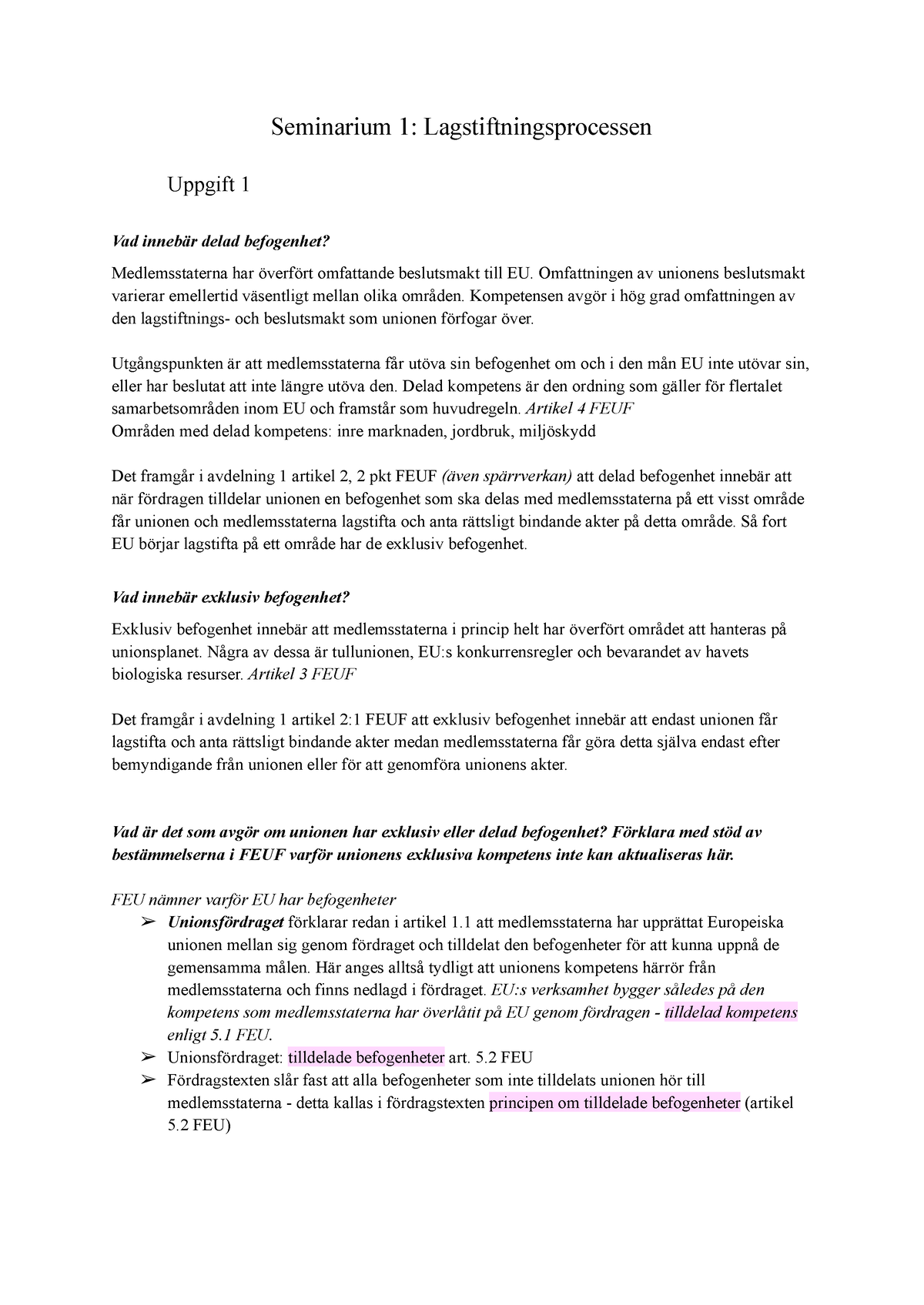 Seminarium 1 Lagstiftning - Seminarium 1: Lagstiftningsprocessen ...