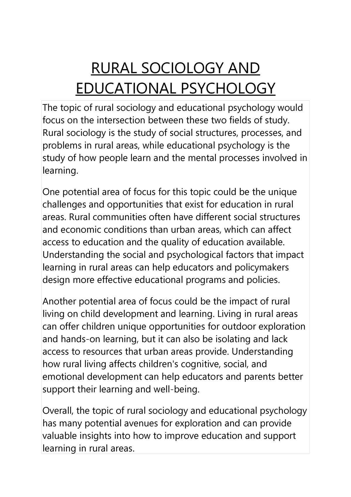 Rural Sociology AND Educational Psychology - RURAL SOCIOLOGY AND ...