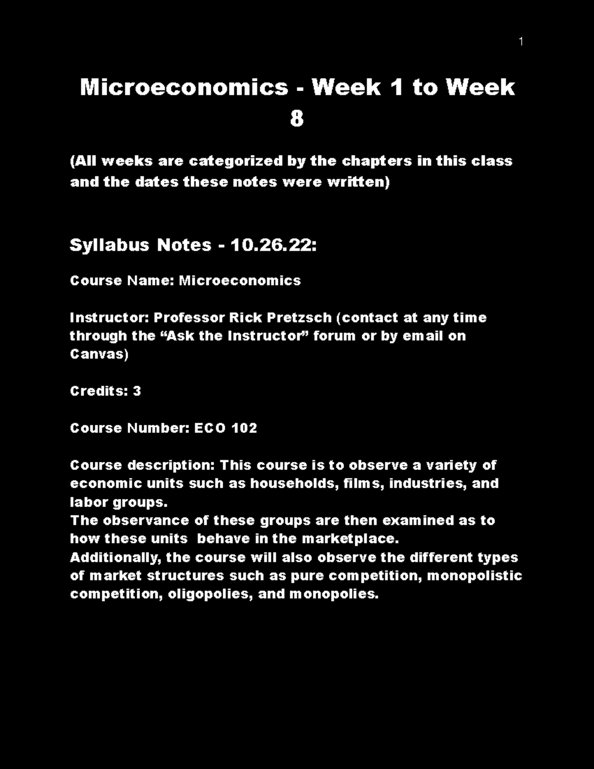 Microeconomics - Notes CH.1-6 copy - Microeconomics - Week 1 to Week 8 ...