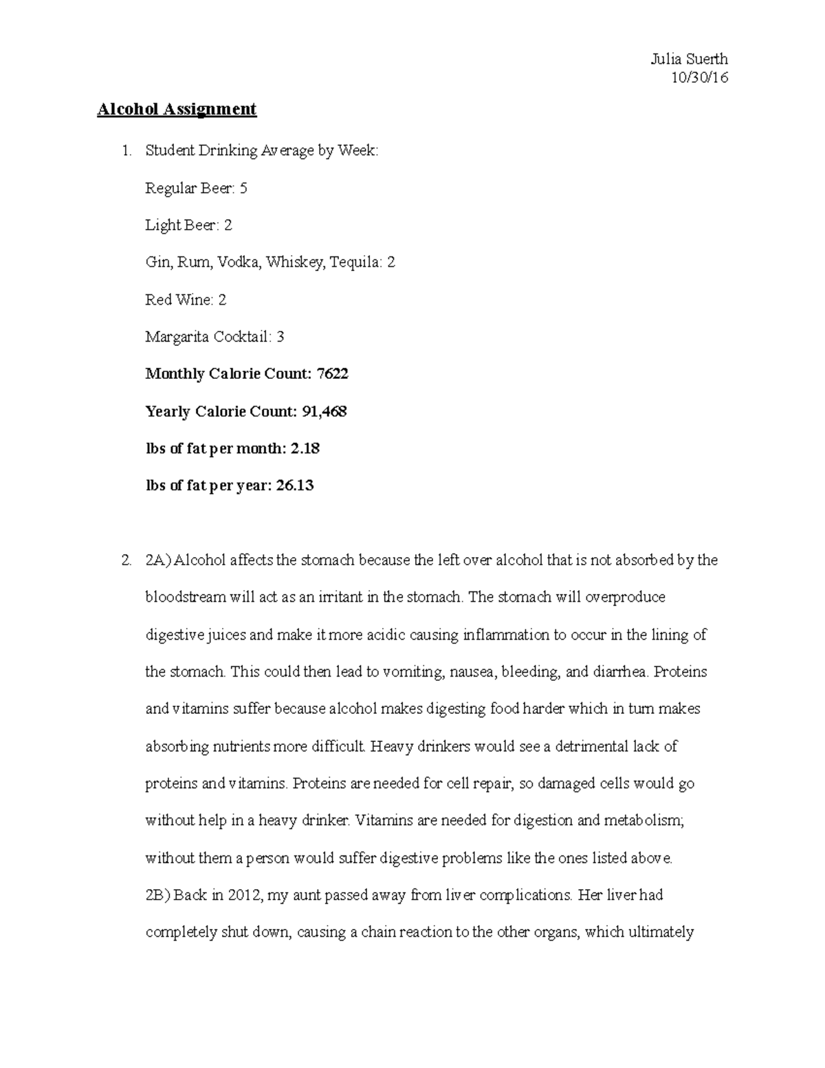 Alcohol notes- NSC 170 - Julia Suerth 10/30/ Alcohol Assignment Student ...
