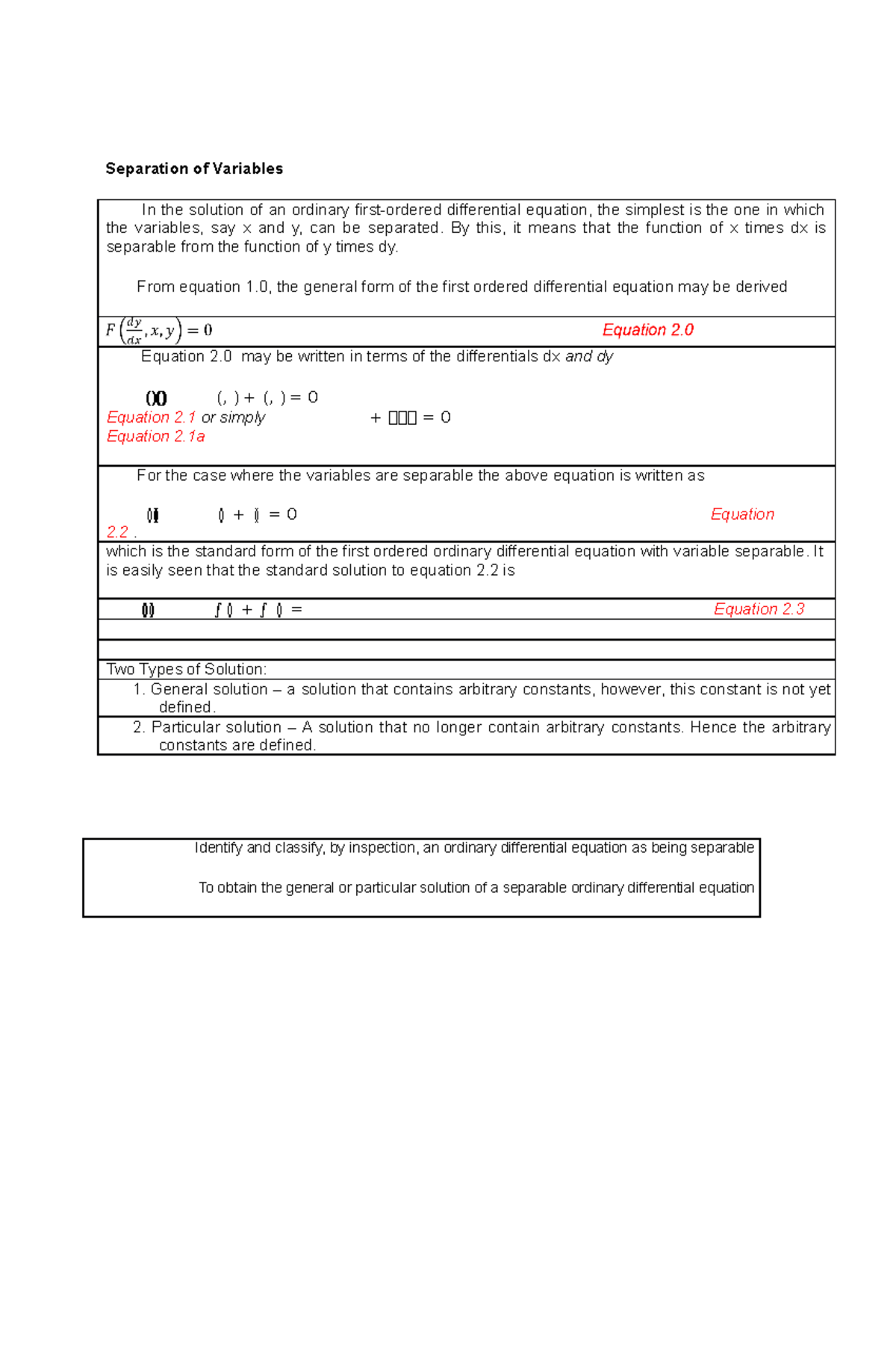 Differential Equations - Separation of Variables In the solution of an ...