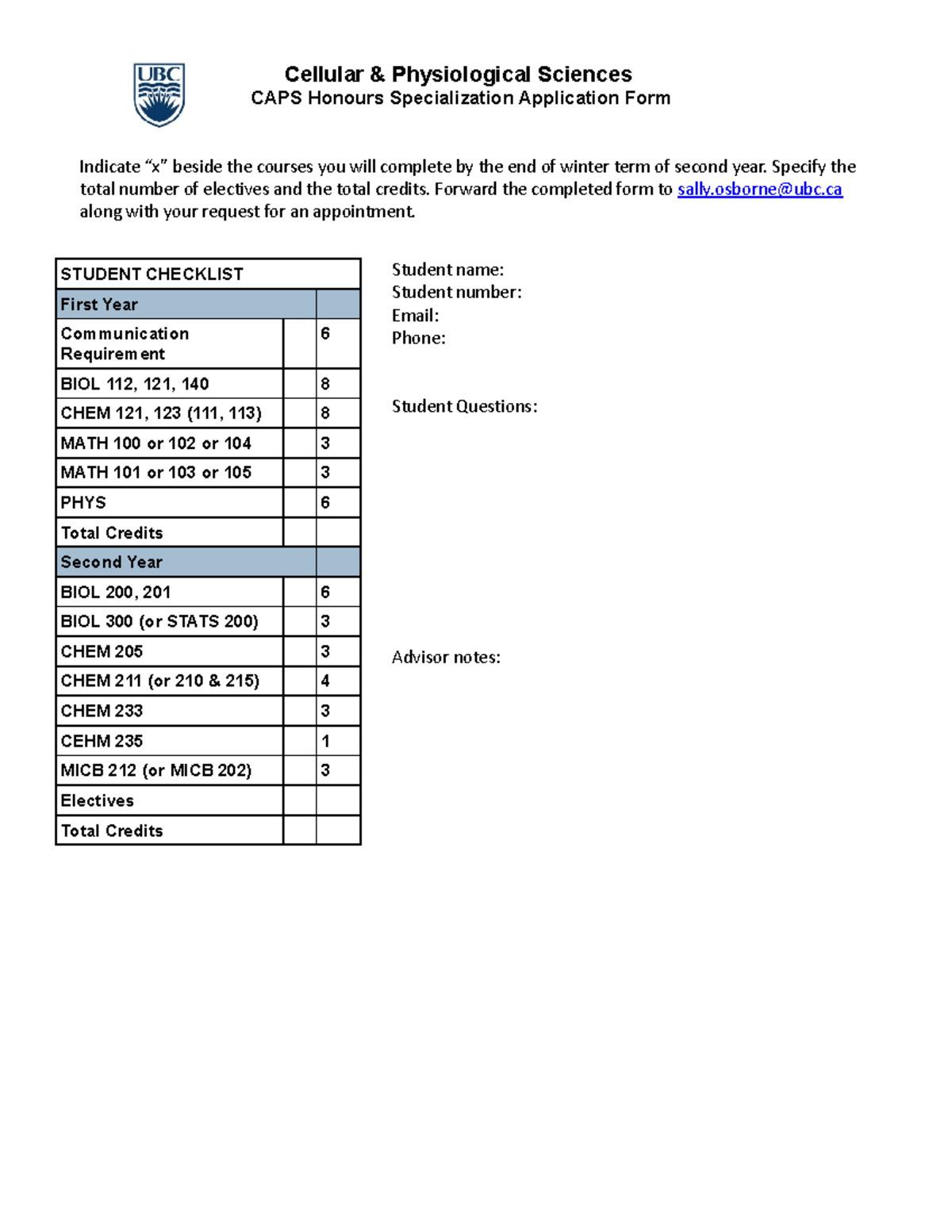 CAPS Hon Application Form 2022W V2 CAPS 390 UBC Studocu