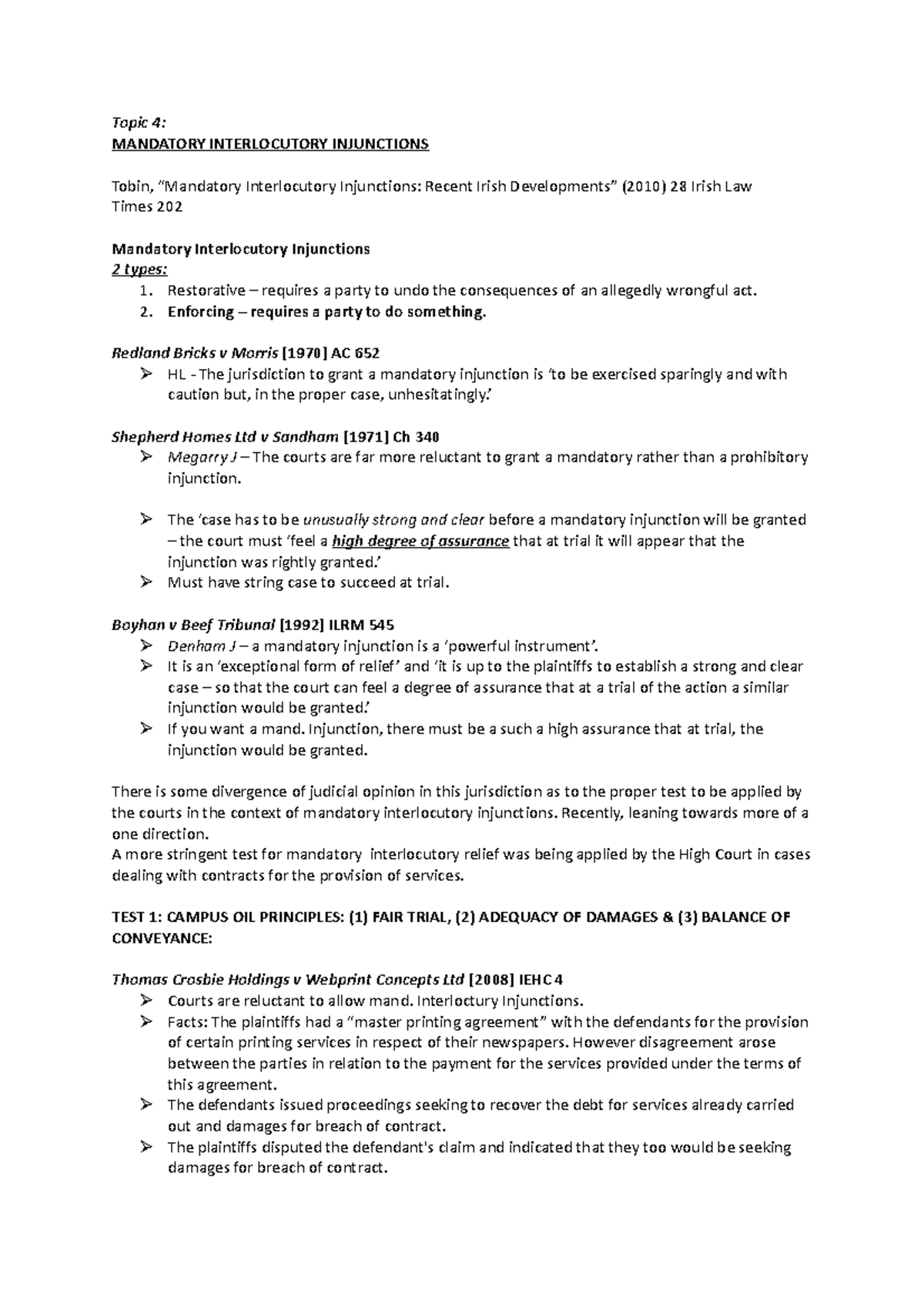4. Equity Law 1 - Week 5-6 - mandatory interloctuary injunctions ...