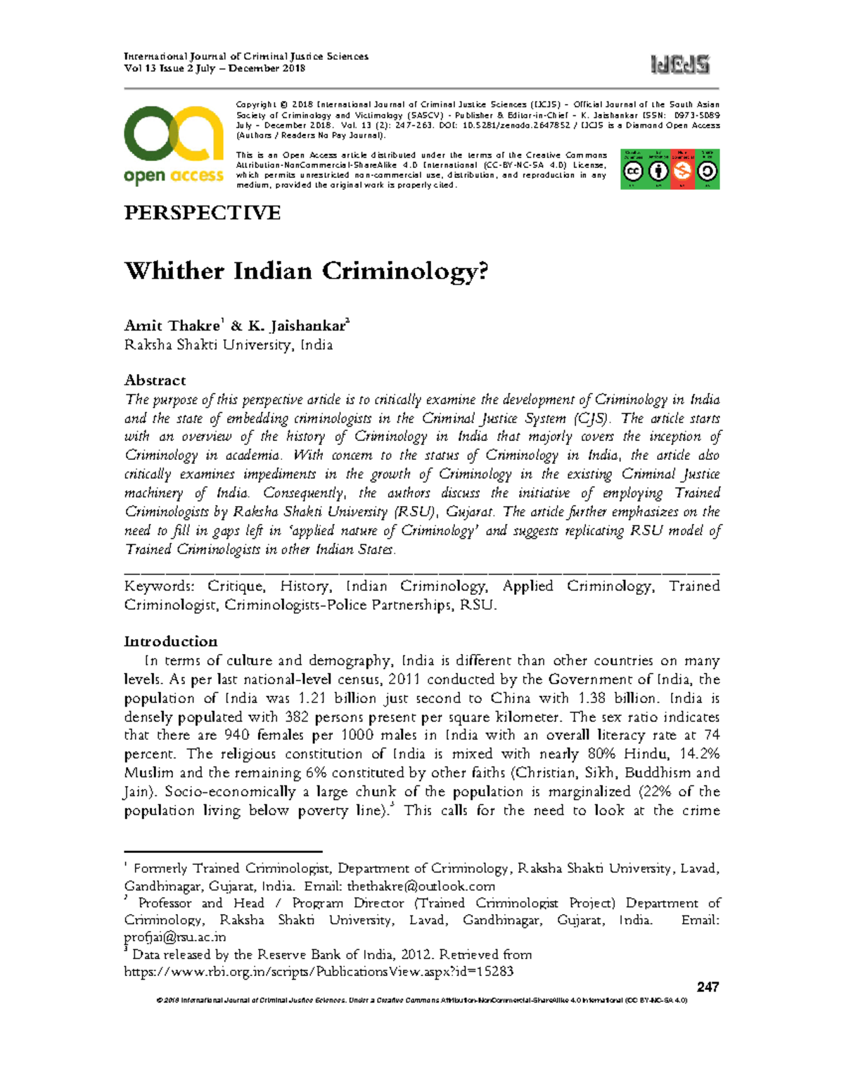 Whither Indian Criminology - International Journal of Criminal Justice ...