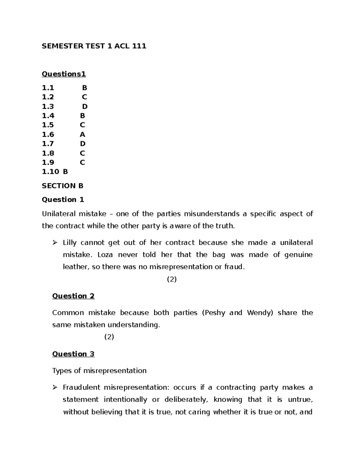 Semester test 1 Memorandum ACL 111 2024 - SEMESTER TEST 1 ACL 111 ...
