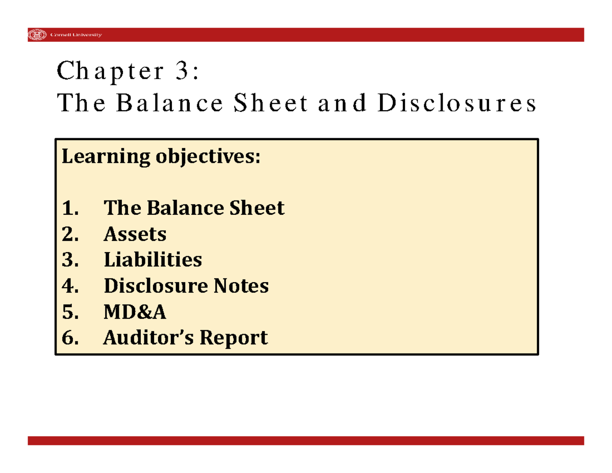 Chapter 3 - 3200 Syllabus Fall 21 - Chapter 3: The Balance Sheet and ...