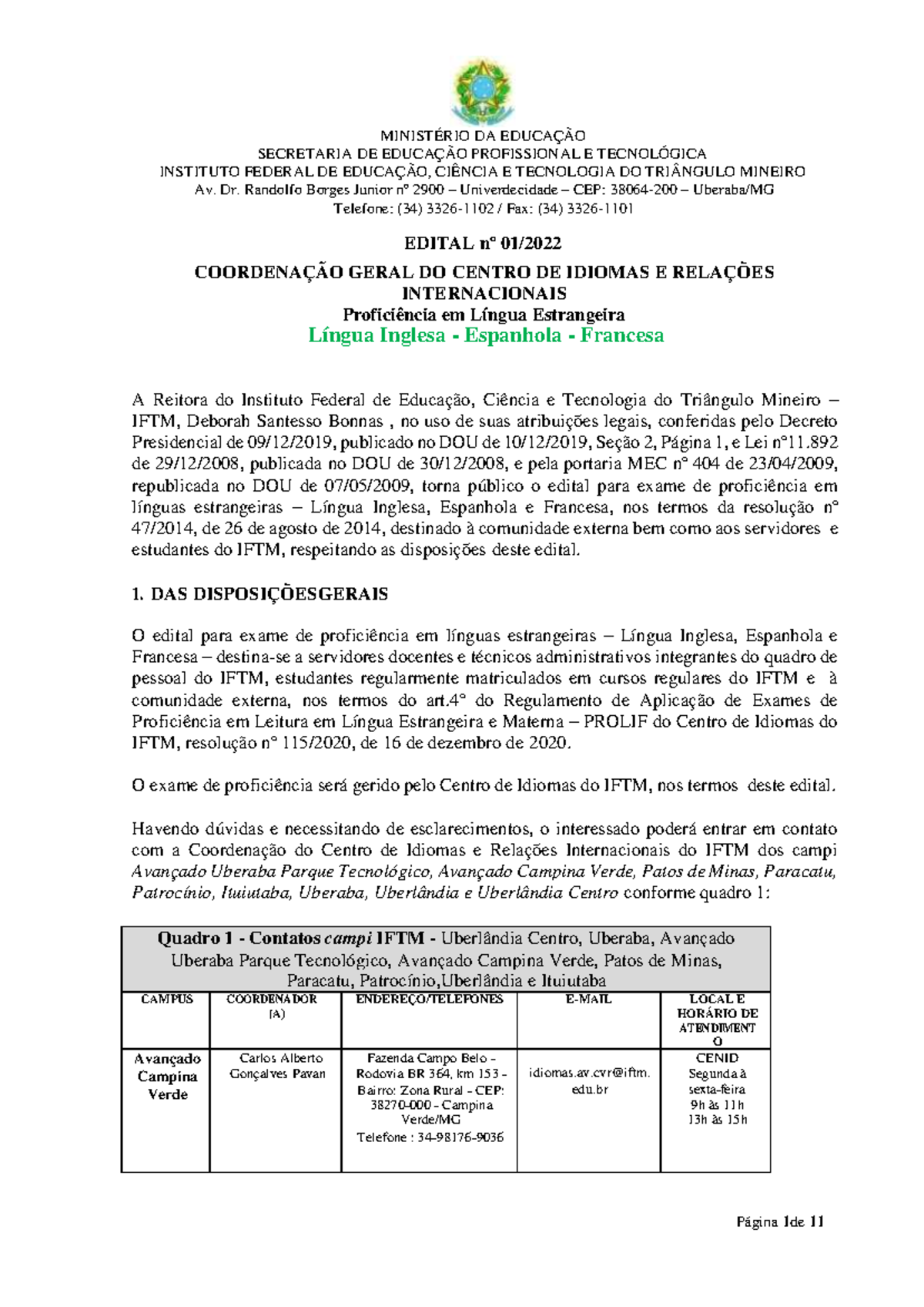 IFTM publica edital de processo seletivo para cursos técnicos