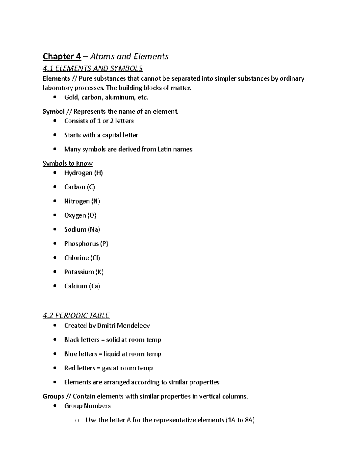Chapter 4 - Atoms and Elements - Chapter 4 – Atoms and Elements 4 ...