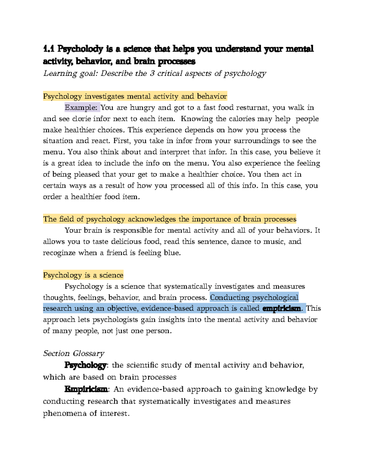 PSYC 101 Ch.1, 1 - Notes For Intro To Psychology From The Textbook ...