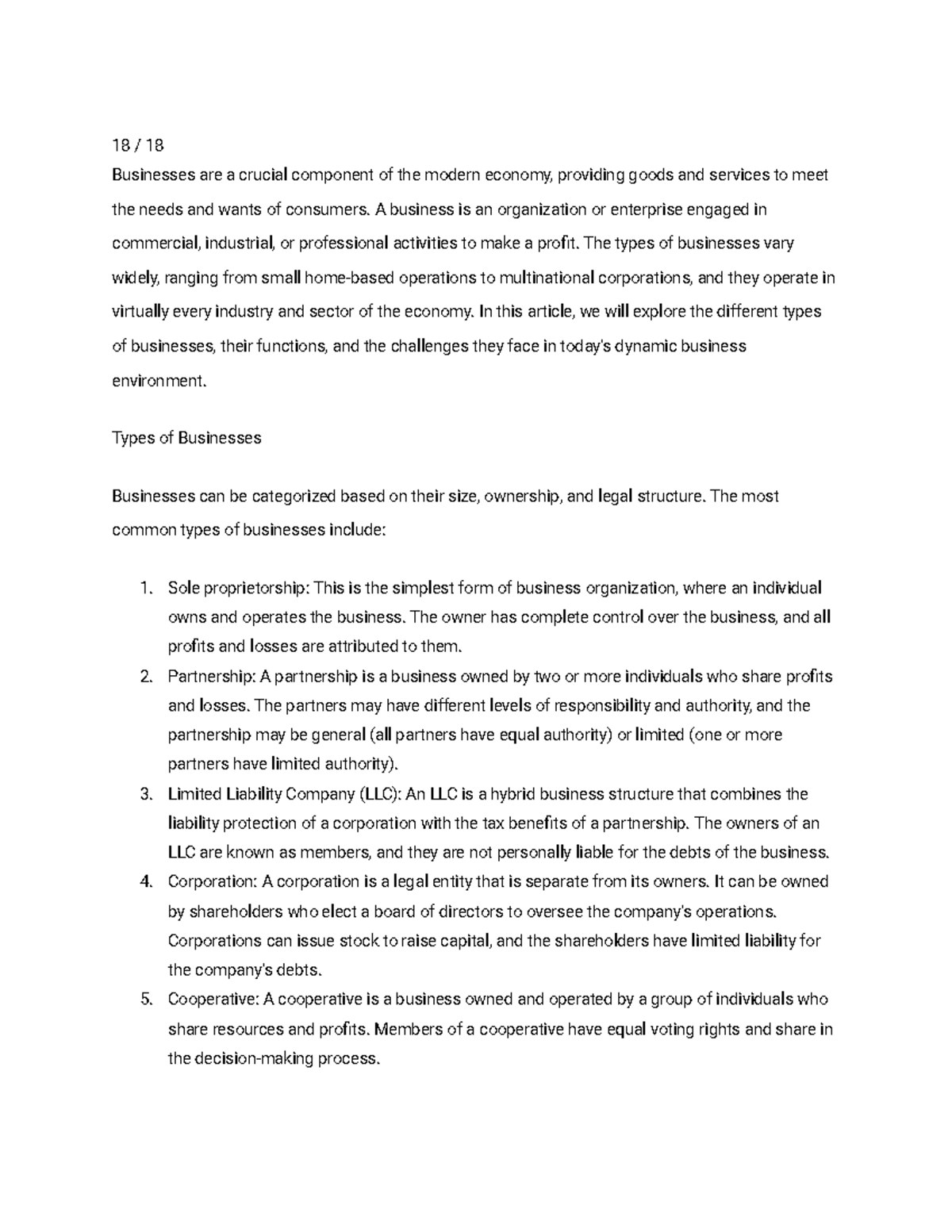 Studoc-14 - Class notes - 18 / 18 Businesses are a crucial component of ...