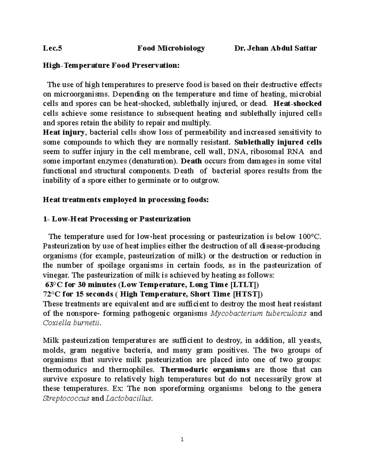 Food lec 5 - Food lec 5 - Lec Food Microbiology Dr. Jehan Abdul Sattar ...