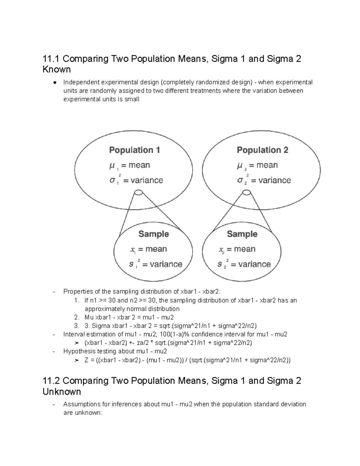 Chapter 11 - Comparing Two Population Means - 11 Comparing Two ...