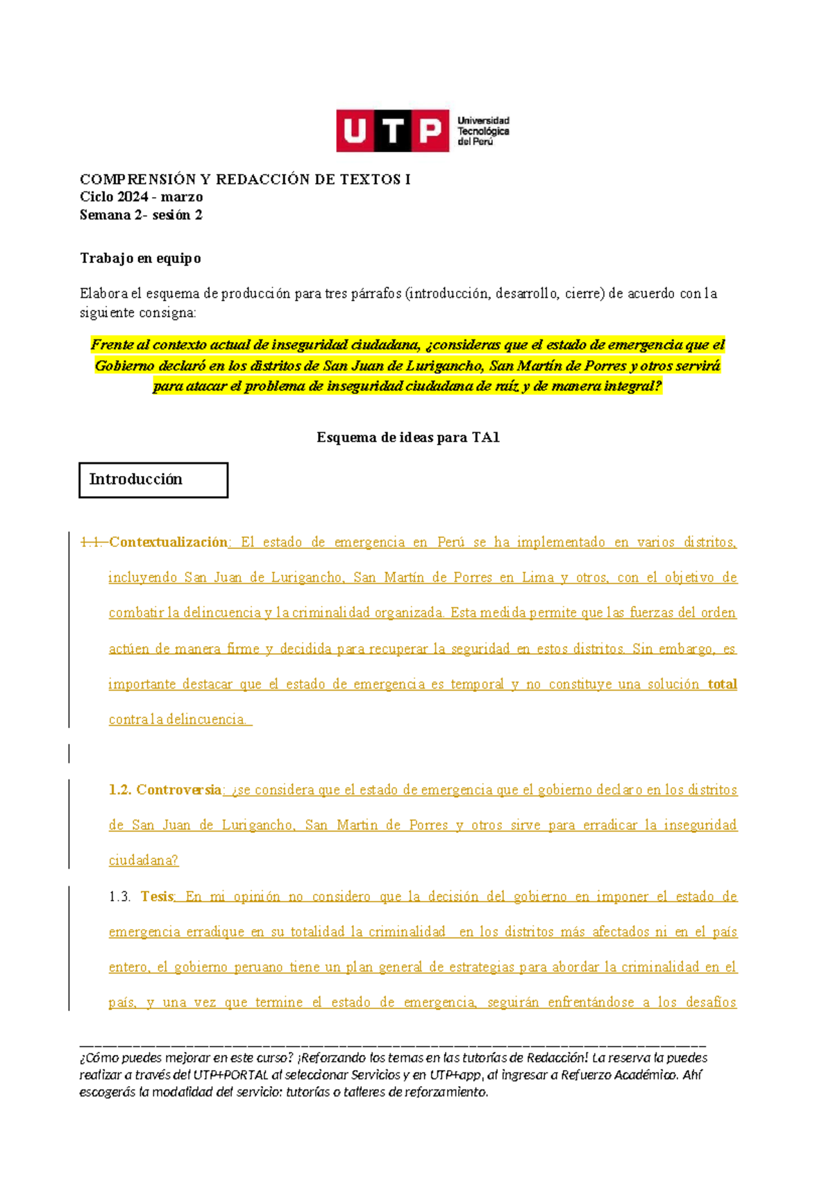 Esquema DE Texto Argumentativo Sobre LA Delincuencia - COMPRENSIÓN Y ...