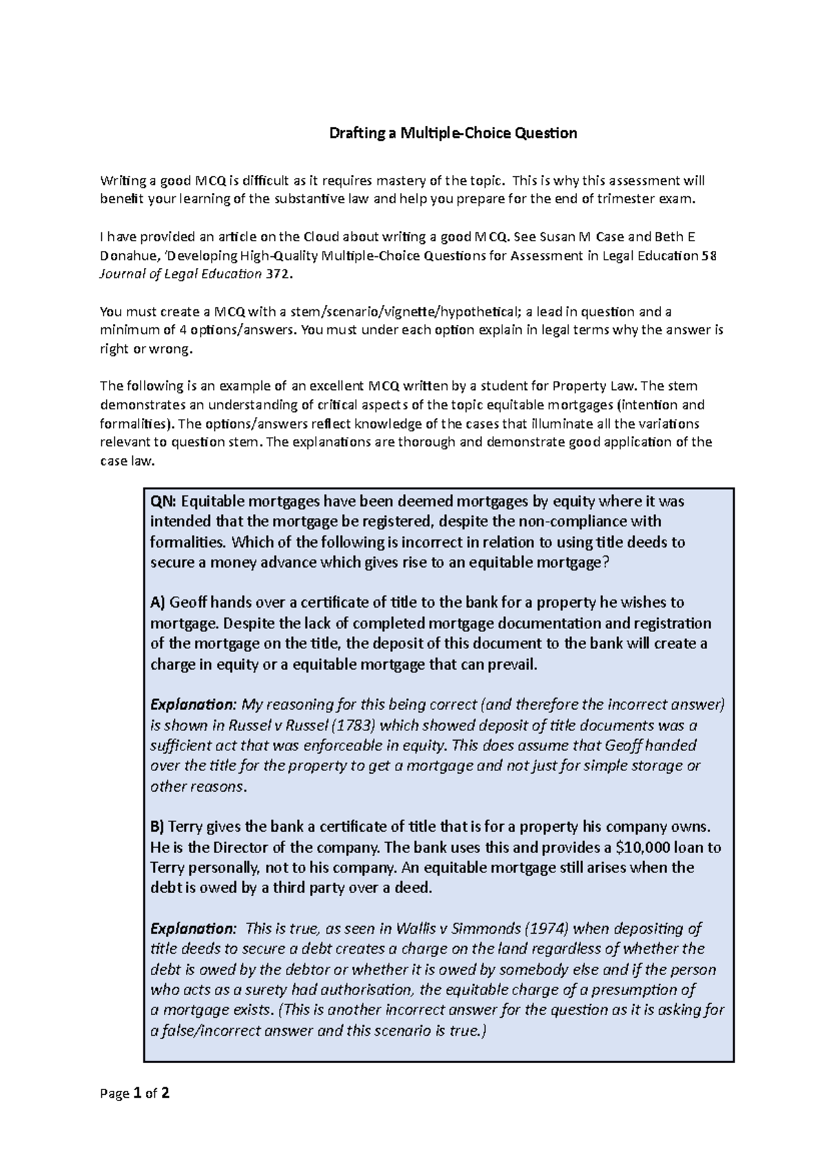Examples of good and not good MCQs - Drafting a Multiple-Choice ...