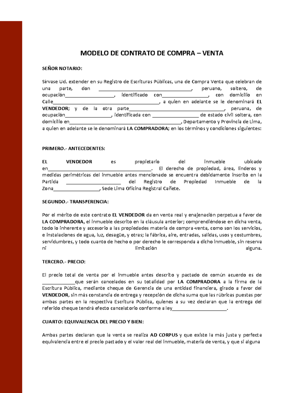 Modelo De Contrato De Compraventa Modelo De Contrato De Compra Venta Se—or Notario SÌrvase 7993