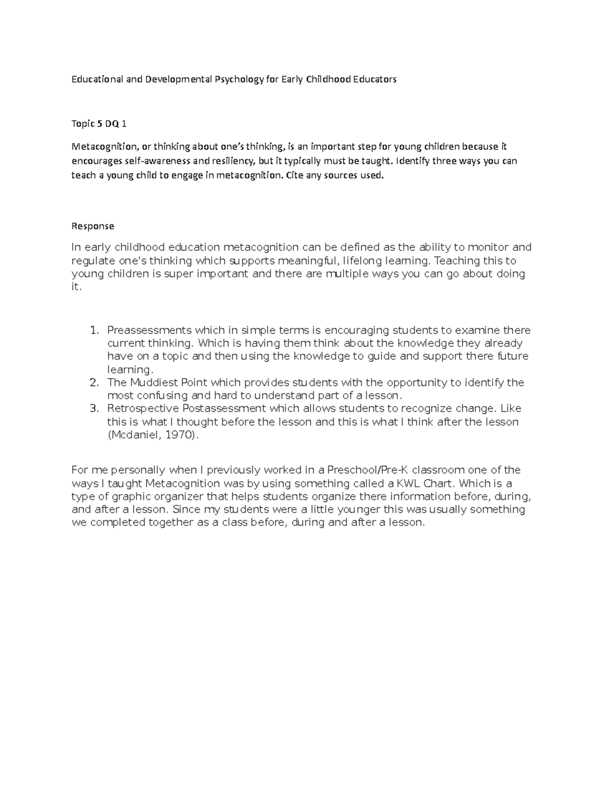 Topic Five DQ 1 - None - Educational and Developmental Psychology for ...