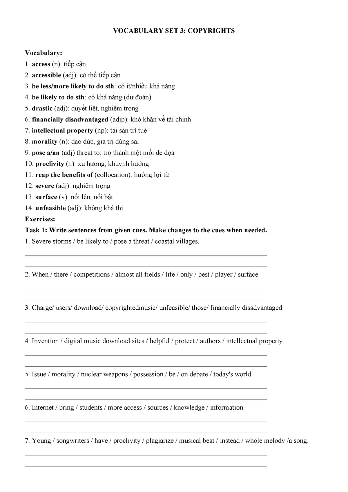 Vocabulary Set 3 - Copyrights - VOCABULARY SET 3: COPYRIGHTS Vocabulary ...